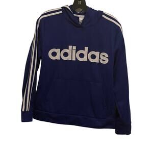 Adidas Youth Boys Large blue hoodie Pullover stripe shoulder Sweatshirt
